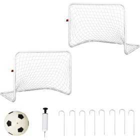HOMCOM Set de 2 Porterías de Fútbol con Red y Balón para Niños y Adultos Juguete Deportivo para Exterior Jardín Acero y