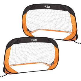 AKTIVE 54120 - Set 2 Porterías de fútbol plegables para niños , Medidas 120x80x80 cm, fácil montaje, color negro y naranja,