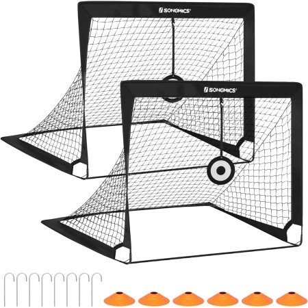 SONGMICS Portería de Fútbol para Niños, Juego de 2, Portería de Fútbol Infantil Portátil y Plegable, para Jardín, Parque, Playa,