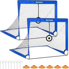 SONGMICS Portería de Fútbol para Niños, Juego de 2, Portería de Fútbol Infantil Portátil y Plegable, para Jardín, Parque, Playa,