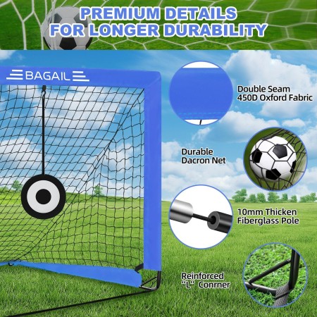 Portería de fútbol Bagail, Red de fútbol desplegable con portería, piquetas y Bolsa de Transporte portátil, fácil de Montar,