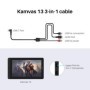Cable HUION 3 en 1 para tableta gráfica Kamvas 13, Monitor, bolígrafo,