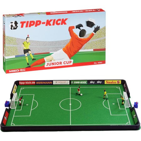 TIPP-KICK Junior Cup con borde 82x56 cm – Futbolín listo para jugar con 2x jugadores, 2x guardametas, 2x porterías de plástico,