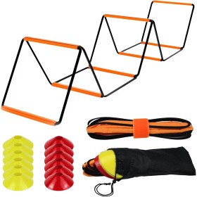VIKZON Kit Avanzado de Entrenamiento de Fútbol: Escalera de Entrenamiento Plegable y Ajustable + Conos de Entrenamiento + Bolsa