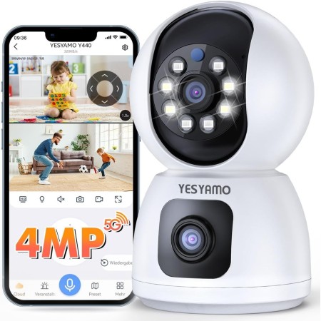 YESYAMO Cámara Vigilancia WiFi Interior 2K 4MP, Cámara Vigilancia Domicilio WiFi con 2.4G/5G WiFi 360° Cámara de Seguridad para