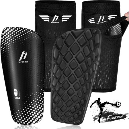 Herenear Espinilleras de Fútbol para Niños, Espinilleras Fútbol con Calcetines Elásticas, Transpirables Espinilleras,