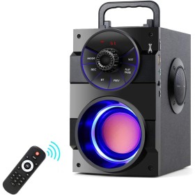 Altavoces Bluetooth, Inalámbrico Portátil con Subwoofer, Graves Pesados, Luces LED, Radio FM, Control Remoto, Reproductor de