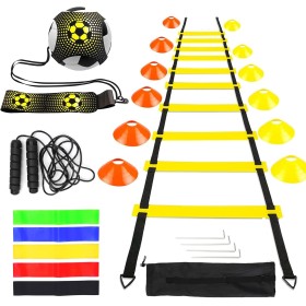 LangRay Accesorios de Entrenamiento de Fútbol con Escalera de Coordinación 6 m, 12 Conos, 1 Cuerda de Saltar, 1 Entrenador de