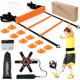 YISSVIC Kit Entrenamiento Futbol Juego Escalera de Agilidad 6 m 12 Peldaños con 10 Conos 4 Postes Fútbol Kick Throw Trainer para