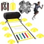 Jewaytec Set de Entrenamiento de Fútbol Agility Speed Ladder, Escalera de Coordinación 8m, 16 Conos Accesorios de Paracaidas