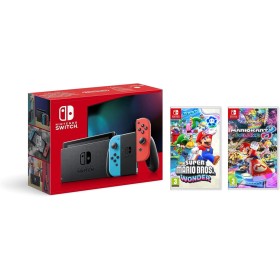 Consola Nintendo Switch - Color Azul Neón/Rojo Neón + Super Mario Bros. Wonder + Mario Kart 8 Deluxe