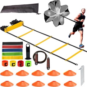 ZTWLEED Kit Entrenamiento Futbol,Incluye 6M 12 Escalera ági,10 Conos Entrenamiento,Paracaídas de Arrastre,Saltar la