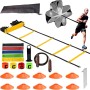 ZTWLEED Kit Entrenamiento Futbol,Incluye 6M 12 Escalera ági,10 Conos Entrenamiento,Paracaídas de Arrastre,Saltar la
