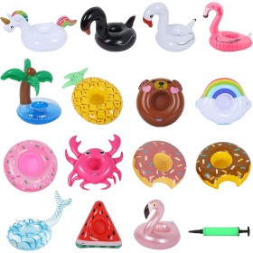 MULEVIP Portavasos de Piscina 15 Piezas Soportes Inflables para Bebidas para Piscina, Flotador Inflable Posavasos para Bebidas
