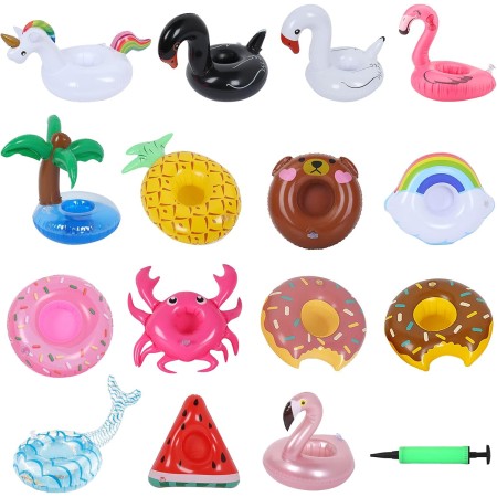 MULEVIP Portavasos de Piscina 15 Piezas Soportes Inflables para Bebidas para Piscina, Flotador Inflable Posavasos para Bebidas