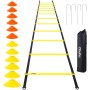 Ohuhu Juego de Entrenamiento Escalera de 12 peldaños con 12 Conos de Campo y 4 Clavos. Ideal para Juego de pies para Ejercicios