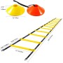 Ohuhu Juego de Entrenamiento Escalera de 12 peldaños con 12 Conos de Campo y 4 Clavos. Ideal para Juego de pies para Ejercicios