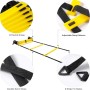 Ohuhu Juego de Entrenamiento Escalera de 12 peldaños con 12 Conos de Campo y 4 Clavos. Ideal para Juego de pies para Ejercicios