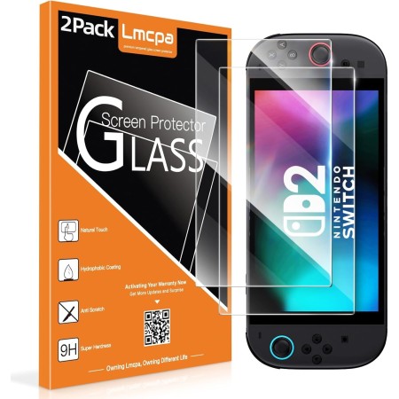 Lmcpa [2 Piezas] Protector Pantalla para 2025 Nintendo Switch 2, Vidrio Templado con Fácil Instalación/Anti-Rayado/Alta