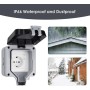 SHYOSUCCE Enchufe de Exterior Doble, Toma de Corriente IP66 con Interruptor, Conector de Cable y Tapa Abatible, Enchufes