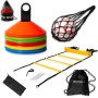 NPS WORKS Kit de Entrenamiento de Fútbol. 50 Conos de Entrenamiento, Escalera de Entrenamiento (6 m/12 peldaños), Bolsa de Red y