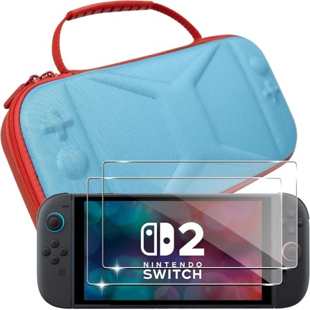 Lemxiee Funda para Nintendo Switch 2 Accesorios + [2 Pieza] Cristal Templado para Nintendo Switch 2 (2025) Protector