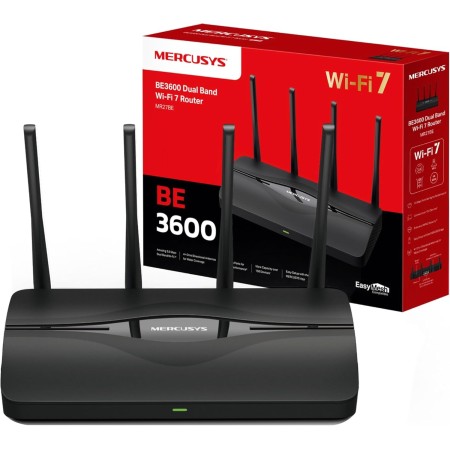 Mercusys MR27BE | Router WiFi 7 de Doble Banda BE3600Mbps, Puertos de 2,5 Gbps, 4 Antenas de Alta Ganancia, Canales de 160 MHz,