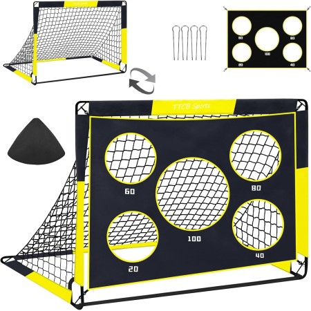 TTCB Sports Portería de Fútbol para Niños - 120x90x90cm Pop Up 2 en 1 Porterías de Fútbol, 5 Disparar y Bolsa de Transporte,