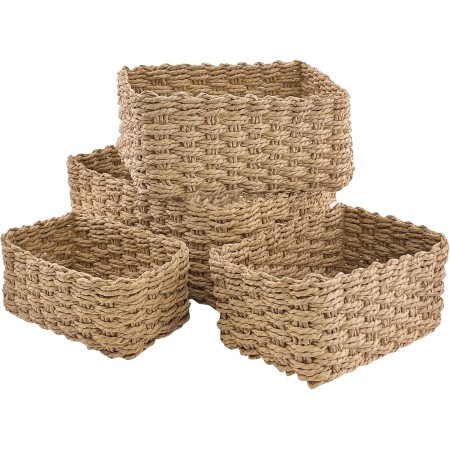 anshuke Almacenamiento Juego de 4 cestas Organizador cajones baño Almacenaje Ropa Cajones Cesta navidad vacia cuerda de papel