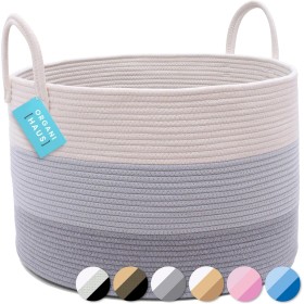 OrganiHaus Cesta para Guardar Mantas 50x33cm, Cesto Ropa Sucia, Cesta de Almacenaje de Cuerda, Cesta Organizadora Grande para