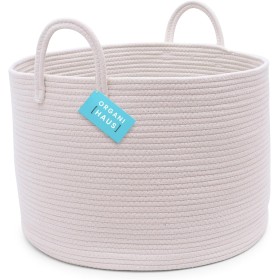OrganiHaus Cesta para Guardar Mantas 50x33cm, Cesto Ropa Sucia, Cesta de Almacenaje de Cuerda, Cesta Organizadora Grande para
