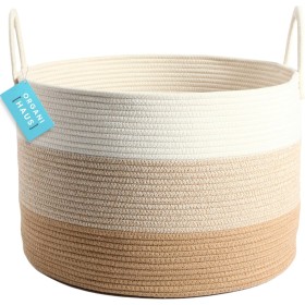 OrganiHaus Cesta para Guardar Mantas 50x33cm, Cesto Ropa Sucia, Cesta de Almacenaje de Cuerda, Cesta Organizadora Grande para