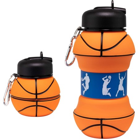 Botella de Agua Plegable para Niños y Niñas sin BPA,550ml Futbol Botella de Agua Silicona,Cantimplora Infantil para Camping,
