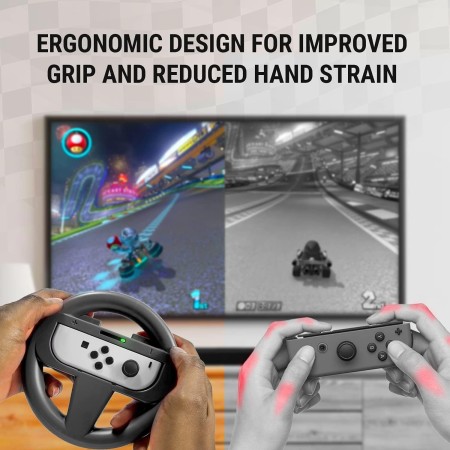 Orzly Pack De Dos Volantes para Usar con los Joy-con de Nintendo Switch – Negro [con luz indicando Jugador]