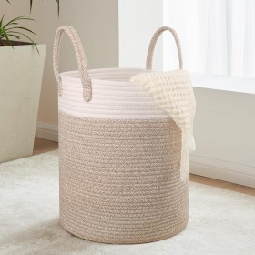 VORHOT Cesto Ropa Sucia Tejida de Algodón, 38L Laundry Basket con Asa, Boho Cubo Ropa Sucia para Lavadero Habitación Salon Baño,