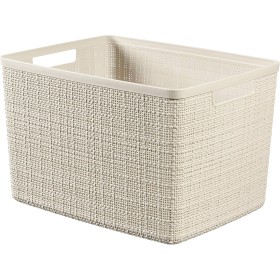 Curver Juliet- Cesta Rectangular Grande 20L, Almacenaje, Ordenación, 100% plástico Reciclado, Acabado Yute, 36x28xH23 cm, Blanco