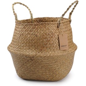 DOKOT Natural Seagrass Mimbre Cesta de Cesteria, Cestos para la Colada con Asa, Cesta Plegable para el Vientre Maceta,
