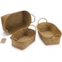 Seagrass Cestas de Almacenamiento con Asas Cestos Mimbre Decoración de Ratán Natural Oval 3 Piezas (Grande + Mediano + Pequeño)