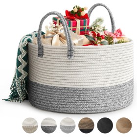 Rieeyrslza Cesta de Cuerda de Algodón D40 x H25 CM Plegable Cestas de Lavandería Tejidas 32L Cesta de la Manta Cestos Almacenaje