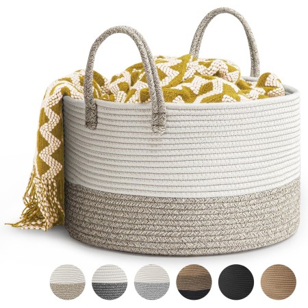 Rieeyrslza Cesta de Cuerda de Algodón D40 x H25 CM Plegable Cestas de Lavandería Tejidas 32L Cesta de la Manta Cestos Almacenaje