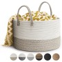 Rieeyrslza Cesta de Cuerda de Algodón D40 x H25 CM Plegable Cestas de Lavandería Tejidas 32L Cesta de la Manta Cestos Almacenaje