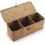 Cestos Almacenaje Seagrass con Tapa Caja Mimbre Rectangular con Compartimentos Decorativas para Organizar Juguetes de Papel