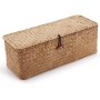 Cestos Almacenaje Seagrass con Tapa Caja Mimbre Rectangular con Compartimentos Decorativas para Organizar Juguetes de Papel