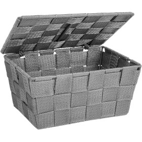 Wenko Aufbewahrungskorb mit Deckel Adria - Badkorb, Küchenkorb, 19 x 10 x 14 cm, grau