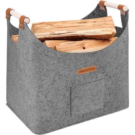 HONGTAISHENG Cesta de fieltro XL Cesta de leña Plegable Bolsa de fieltro como cesta de la compra, madera, periódico o leña (Gris