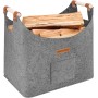 HONGTAISHENG Cesta de fieltro XL Cesta de leña Plegable Bolsa de fieltro como cesta de la compra, madera, periódico o leña (Gris