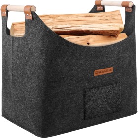 HONGTAISHENG Cesta de fieltro XL Cesta de leña Plegable Bolsa de fieltro como cesta de la compra, madera, periódico o leña (Gris
