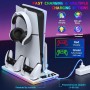 3 en 1 Soporte PS5 con Cargador Mando y Ventilador de 3 Velocidades, Soporte Vertical PS5 para Playstation 5 Slim & Standard