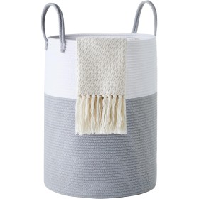 YOUDENOVA Cesto Ropa Sucia de Algodón Cesta Plegable Cesta almacenaje de Cuerda Tejida con asa 58L Gris