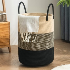 YOUDENOVA Cesto Ropa Sucia de Algodón Cesta Plegable Cesta almacenaje de Cuerda Tejida con asa 58L Z-Marrón 2